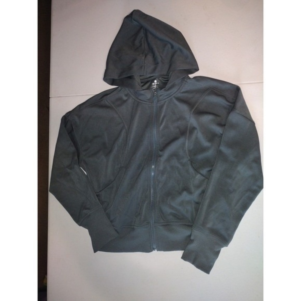 Apana Womens Full Zip Hoodie Charcoal Gray Thumbholes Athletic Jacket Size L
